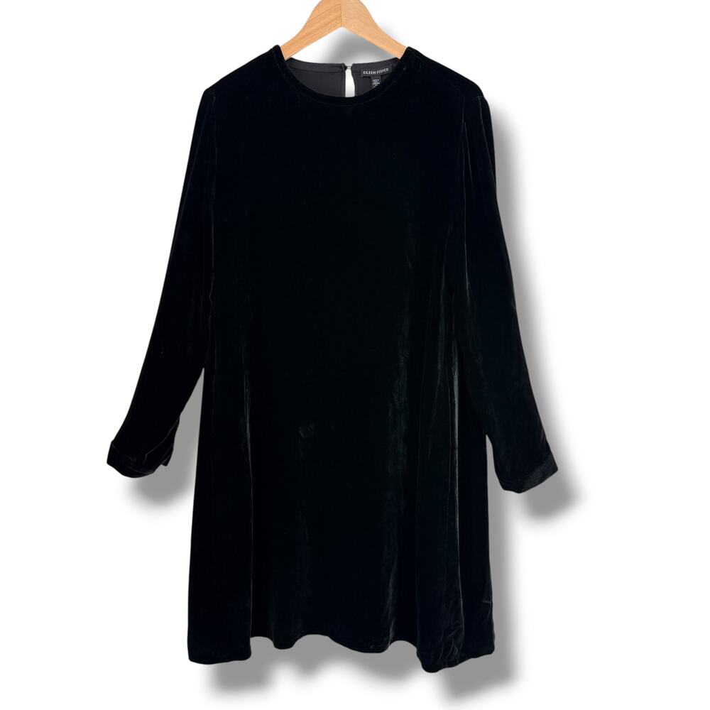 Eileen Fisher Black Velvet Crew Neck Dress